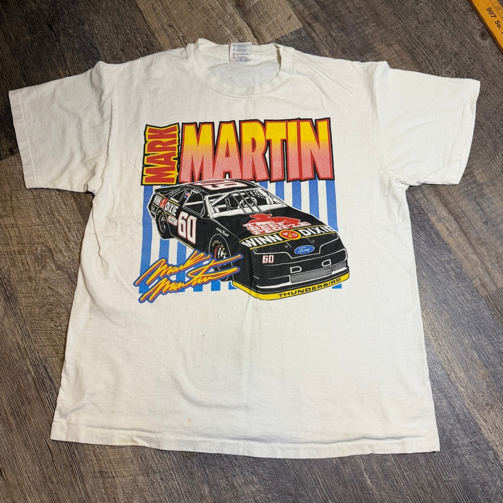 Vintage 1990s Mark Martin Nascar Racing T-Shirt Hanes Heavyweight White Large